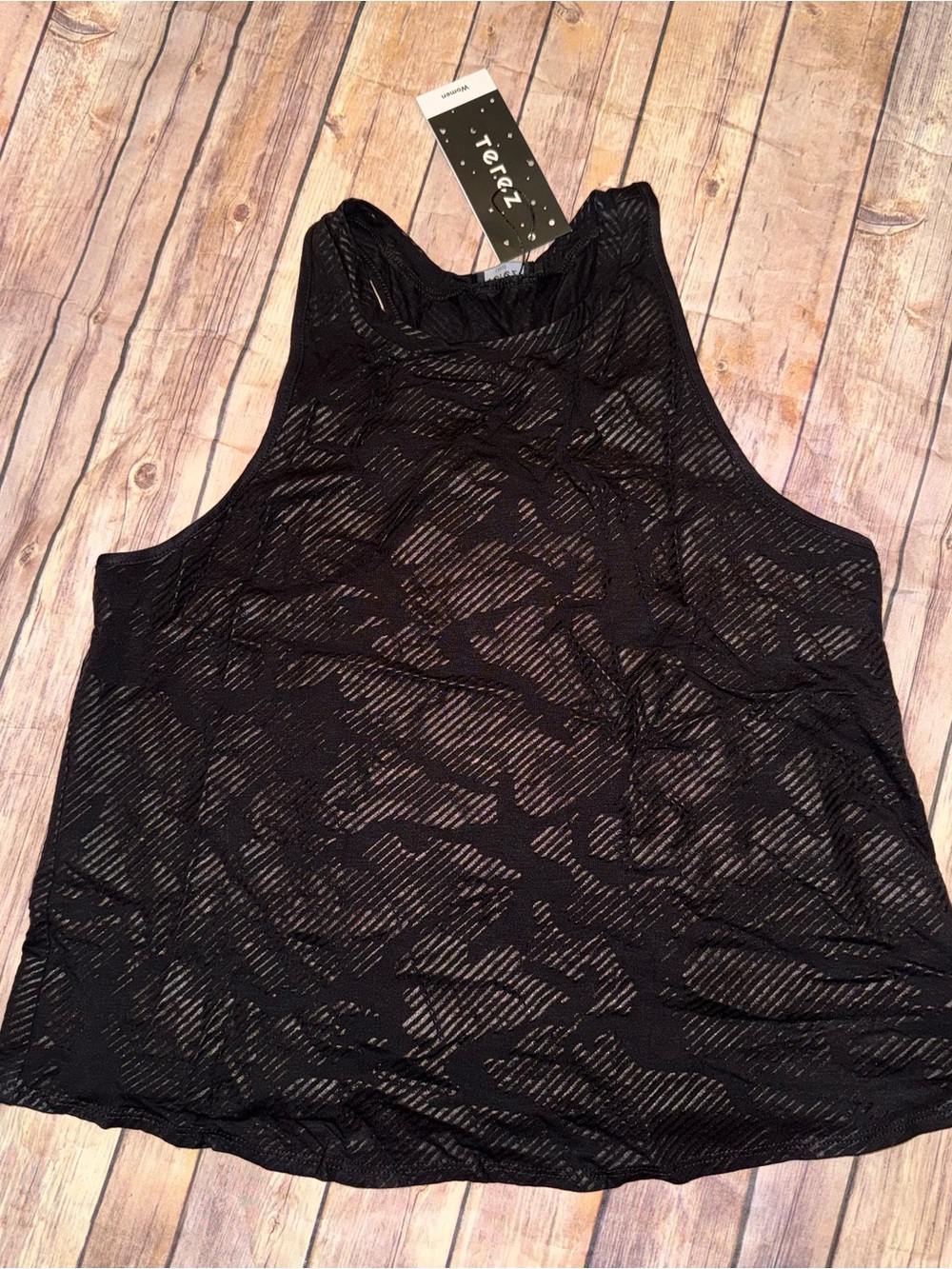 Terez Black Sheer Textured Athletic Tank
